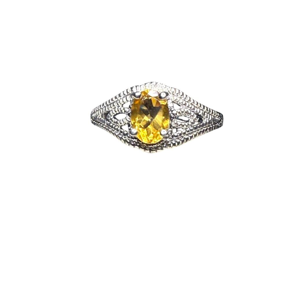 Elegant Solid Sterling Silver Ring With Yellow Ge… - image 1